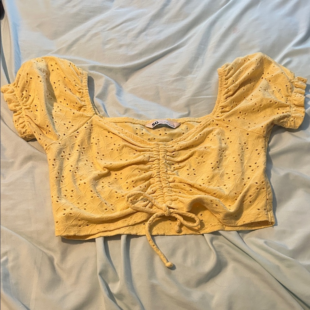 SO Bright Yellow Eyelet Crop Top